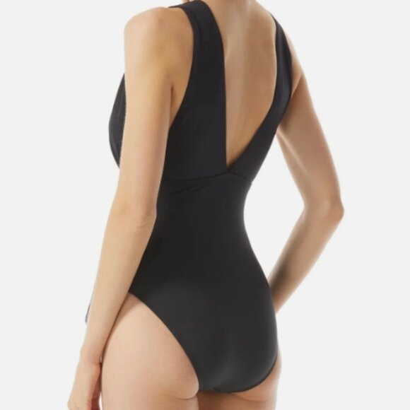 NWT! Michael Kors Black Plunge Tie Waist One Piece Swimsuit NEW! - Picture 2 of 3